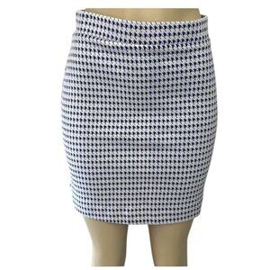 Crosby Blue Houndstooth Preppy Pull On Stretch Mini Pencil Skirt Size Medium